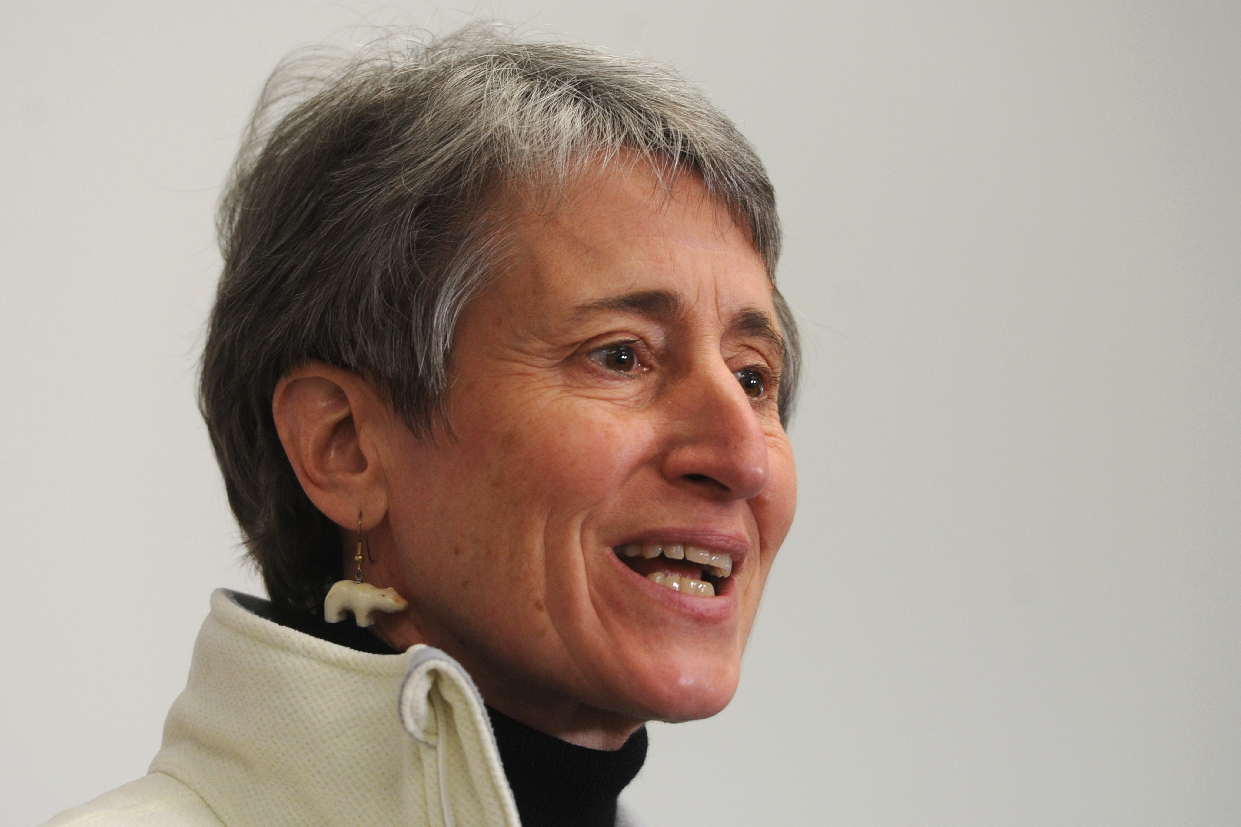 Interior Secretary Sally Jewell held a press conference in Anchorage on Tuesday, Feb. 17, 2015, to discuss her visit to Alaska. (Bill Roth / Alaska Dispatch News)