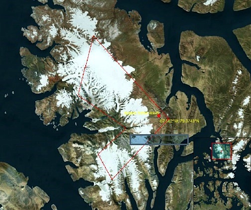 An aerial map from the Nunavut Impact Review Board proposal shows where Arctic Kingdom wants to set up operations for Red Bull's proposed filming in July.